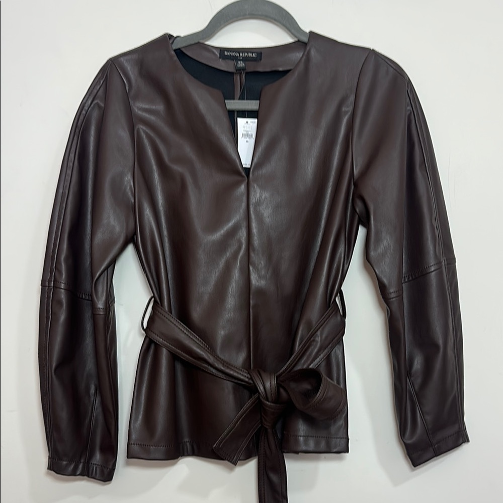 Banana Republic NWT Faux Leather Top Wrap Style Puff Sleeves